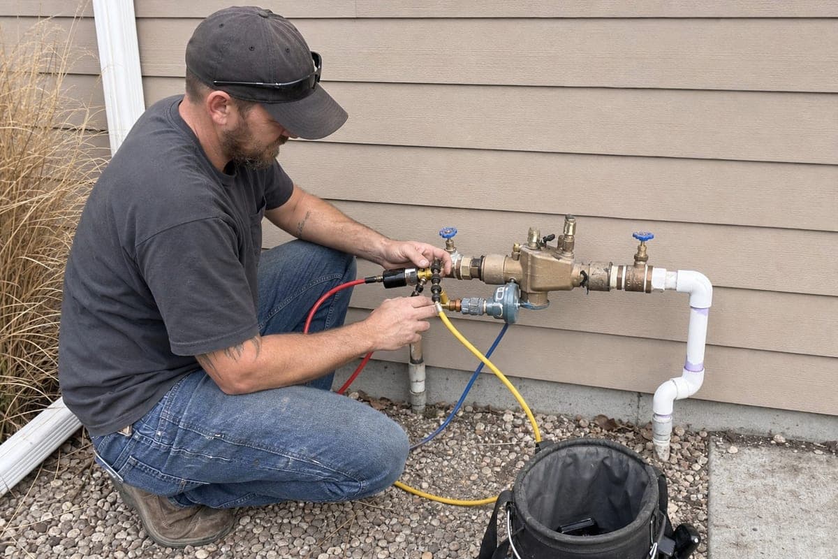 Licensed technician testing a backflow assembly